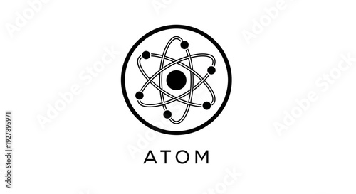Atomic Structure Icon with Orbiting Electrons and Nucleus in a Circular Design