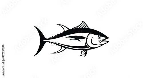 Black and White Tuna Fish Illustration Logo - Marine Wildlife Design Element