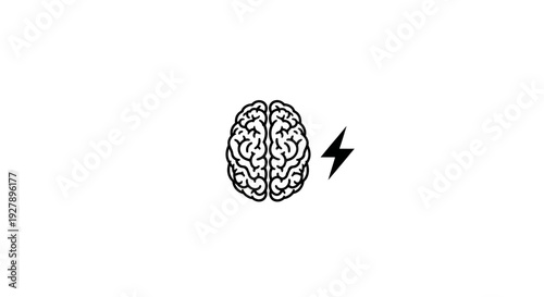 Brain and Lightning Bolt Icon for Idea, Power, Intelligence, and Creative Thinking