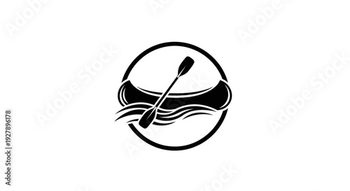 Canoe with Paddle and Waves in Circle Logo Design for Water Sports