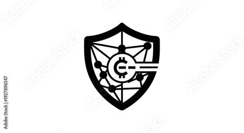 Cryptocurrency Security Shield with Blockchain Network Icon