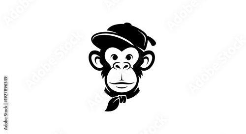 Cool Monkey Head Illustration with Cap and Bandana - Graphic Primate Character