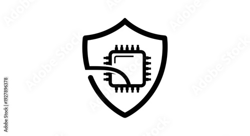 Cybersecurity Chip Protection Icon, Digital Data Security Technology