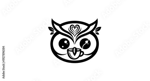 Cute Owl Coffee Logo Design with Heart and Cup Illustration