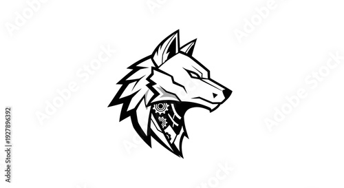 Cyber Wolf Head Logo Design - Futuristic Robotic Animal Illustration