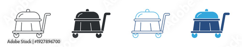 Room service trolley icon set, hotel cart symbol, hospitality delivery vector illustration