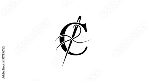 Elegant CR Monogram Logo with Needle and Thread for Fashion and Tailoring