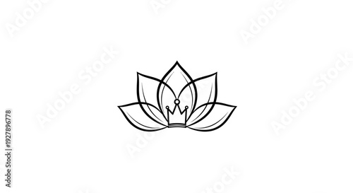 Elegant Lotus Flower with Crown Logo - Minimalist Line Art Design