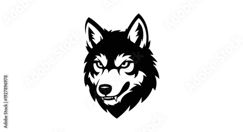 Fierce Wolf Head Black and White Illustration Graphic Design