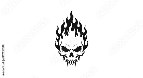Flaming Skull Illustration with Aggressive Expression and Fiery Head