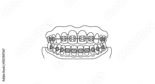 Dental Braces Line Art: Orthodontic Treatment for Straight Teeth