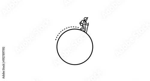 Global Journey Line Art: Minimalist Hiker Exploring Planet Earth Concept