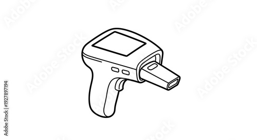 Digital Infrared Thermometer Icon, Medical Healthcare Device, Black and White Line Art