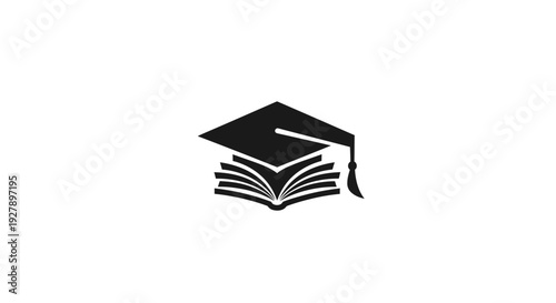 Graduation Cap and Open Book Icon for Education and Academic Achievement