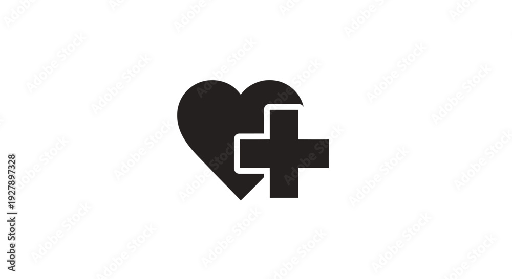 Obraz premium Heart with plus sign icon for health, love, favorite, or medical care concept