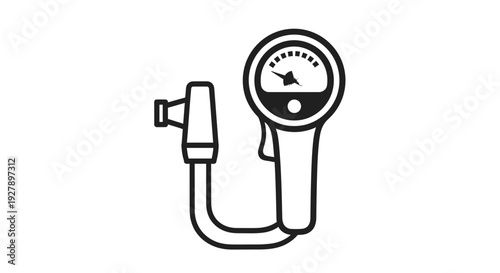 Medical Device Icon: Blood Pressure Monitor Gauge, Healthcare Symbol, Black and White