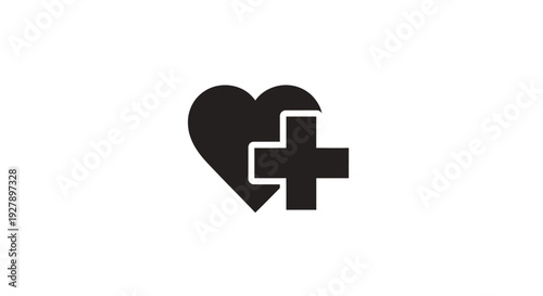 Heart with plus sign icon for health, love, favorite, or medical care concept