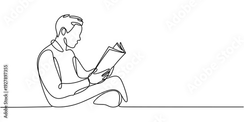 One continuous single drawing line art flat doodle newspaper, book, magazine, read, man. Isolated image hand draw contour on a white background