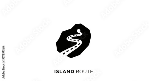 Island Route Icon: Minimalist Winding Road on Landmass Logo