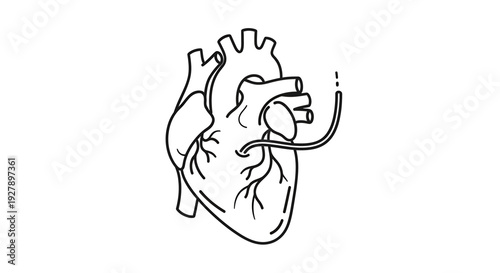 Medical Heart Icon with Catheter Line Art - Healthcare Concept