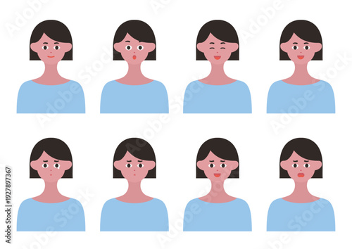 シンプルな女性の表情イラストセット3