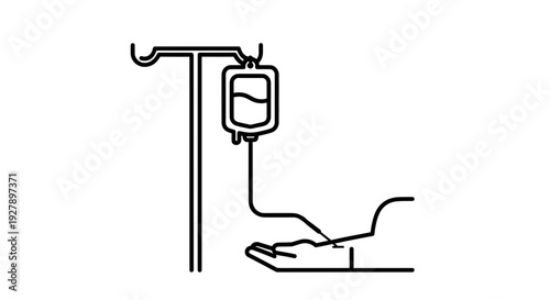 Medical IV Drip Infusion Icon - Healthcare Treatment and Patient Care Line Art