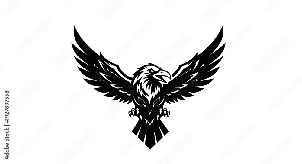 Obraz premium Majestic Eagle with Spread Wings Illustration - Powerful Black and White Bird Design