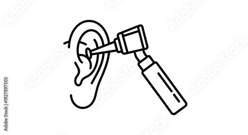Otolaryngology Icon: Medical Examination of Ear Canal with Otoscope