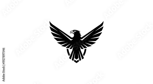 Majestic Black Eagle Logo with Spread Wings on White Background