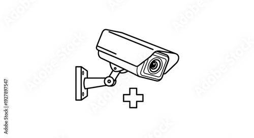 Security Camera Icon and Plus Symbol - Surveillance and Monitoring Concept