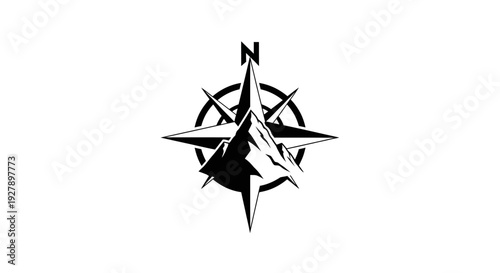 Mountain Compass Rose Logo for Outdoor Adventure and Navigation Symbol