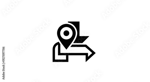 Navigation map pin icon with route arrow for location and travel planning