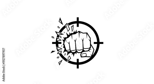 Powerful Fist Punching Through Target Icon - Breaking Barriers Concept