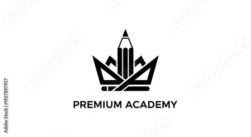 Premium Academy Logo with Crown and Pencil Symbolizing Education, Creativity, and Excellence