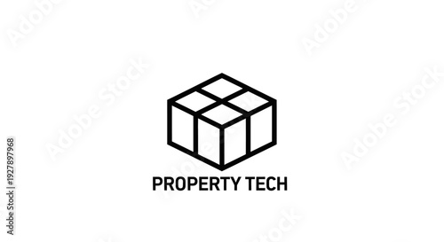 Property Tech Logo with Abstract Geometric Cube Icon for Real Estate Technology