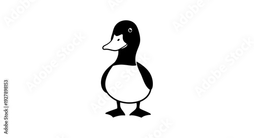 Simple Black and White Duck Illustration Standing Alone