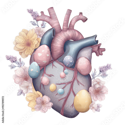 Wallpaper Mural Easter Medical Heart Eggs Flowers Spring Healthcare Anatomy Isolated Illustration Torontodigital.ca