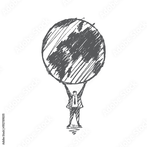 Global Responsibility Sketch - Businessman holding Earth