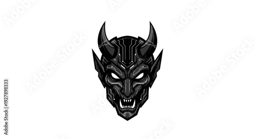 Stylized Dark Demonic Mask with Horns and Fangs - Fantasy Art and Esports Logo