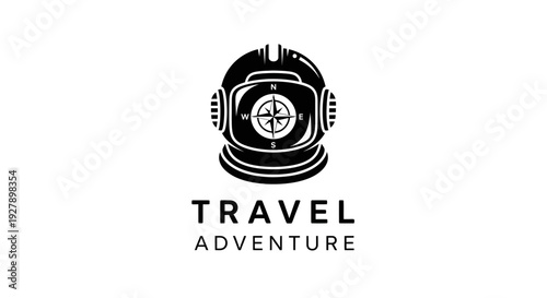 Travel Adventure Logo with Vintage Diving Helmet and Compass Rose Icon