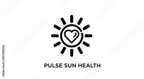Sun with Heart Icon for Health and Wellness, Pulse and Vitality Concept