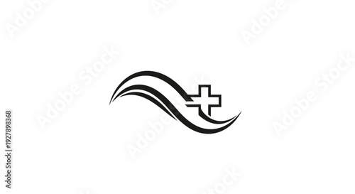 Wavy Lines and Cross Symbol Logo for Health and Spiritual Care