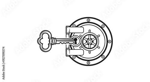Vintage Key Unlocking a Round Mechanism - Security, Access, and Solution Concept