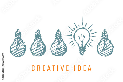 Creative Idea Sketch - Glowing Light Bulb Among Others