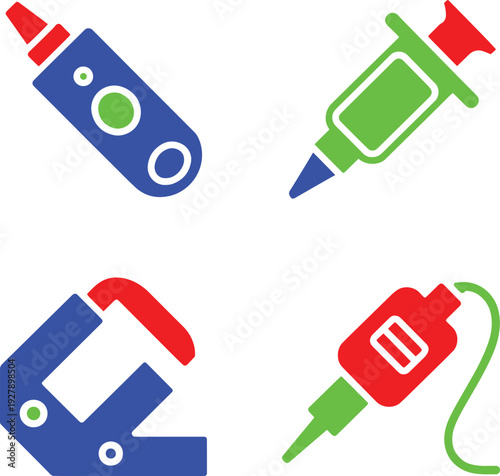 Professional tattoo equipment icons set with machine power supply ink and needle accessories