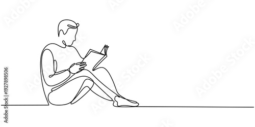 One continuous single drawing line art flat doodle newspaper, book, magazine, read, man. Isolated image hand draw contour on a white background