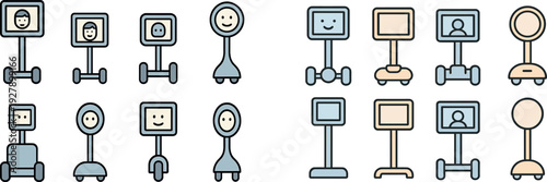 Different robot avatars are displayed, each featuring unique designs and expressions for facilitating remote communication. These avatars symbolize the future of virtual interaction.