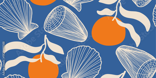Abstract Marine and Botanical Seamless Pattern