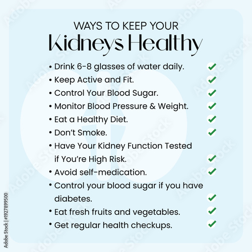 Minimal kidney health typography illustration showing simple daily habits for healthy kidneys, including hydration, healthy lifestyle, prevention, and wellness.
