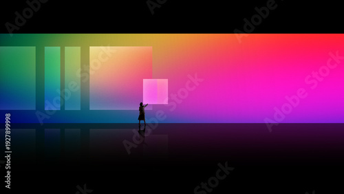 Canvas Print Vibrant design businesswoman interacting with digital gradient interface